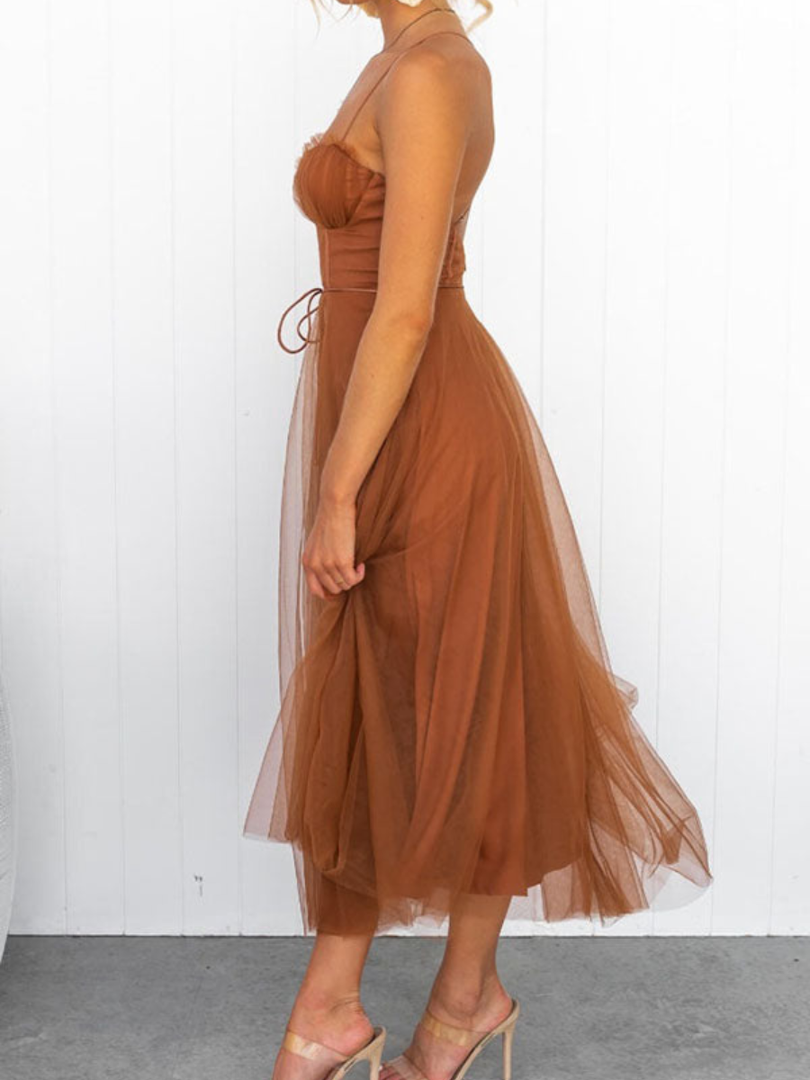 Women’s Corset Summer Midi Dress | Tulle Skirt & Spaghetti Strap