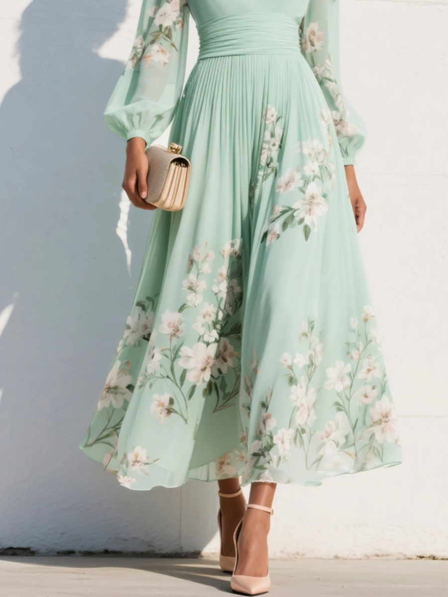 Women’s Floral V-Neck Midi Dress | Elegant