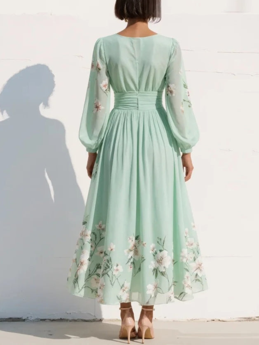 Women’s Floral V-Neck Midi Dress | Elegant