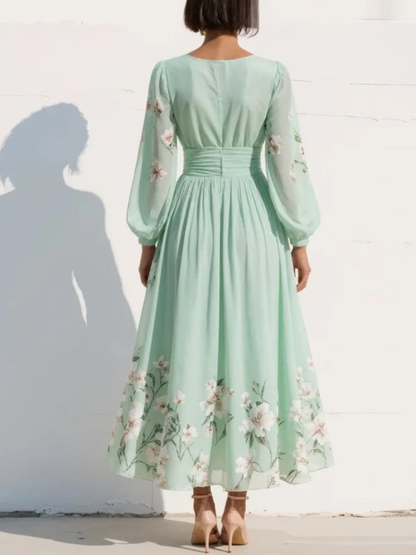 Women’s Floral V-Neck Midi Dress | Elegant