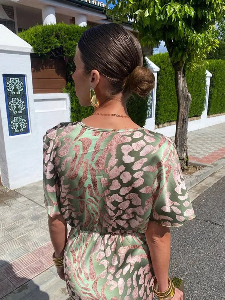 Women’s Printed V-Neck Midi Dress | Twist Front
