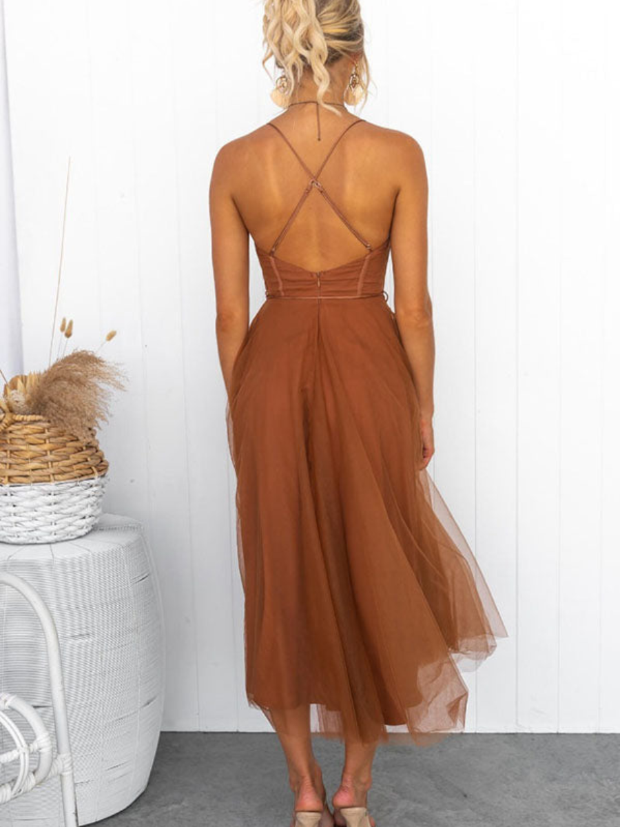 Women’s Corset Summer Midi Dress | Tulle Skirt & Spaghetti Strap