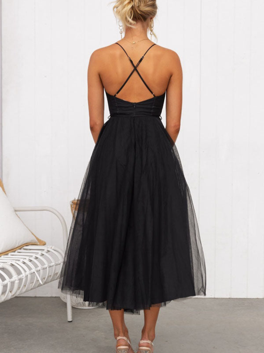Women’s Corset Summer Midi Dress | Tulle Skirt & Spaghetti Strap