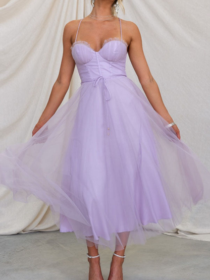 Women’s Corset Summer Midi Dress | Tulle Skirt & Spaghetti Strap