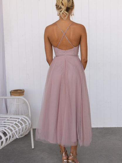 Women’s Corset Summer Midi Dress | Tulle Skirt & Spaghetti Strap