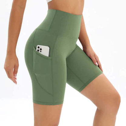 Women's High-Waisted Fitness Shorts with Pocket