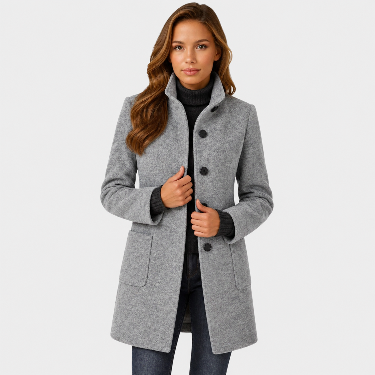 Adalyn | Timeless Long Wool-Blend Coat with Structured Collar and Button Closure