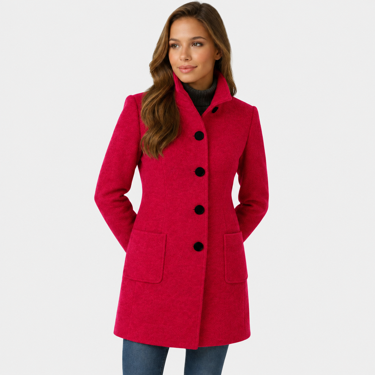 Adalyn | Timeless Long Wool-Blend Coat with Structured Collar and Button Closure