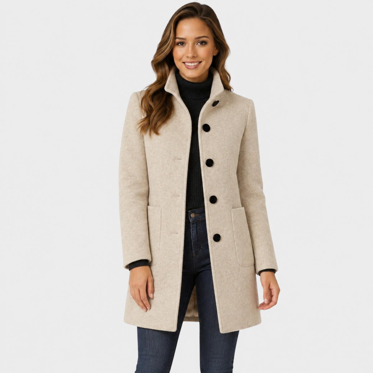Adalyn | Timeless Long Wool-Blend Coat with Structured Collar and Button Closure