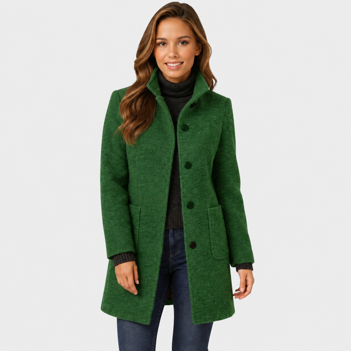 Adalyn | Timeless Long Wool-Blend Coat with Structured Collar and Button Closure
