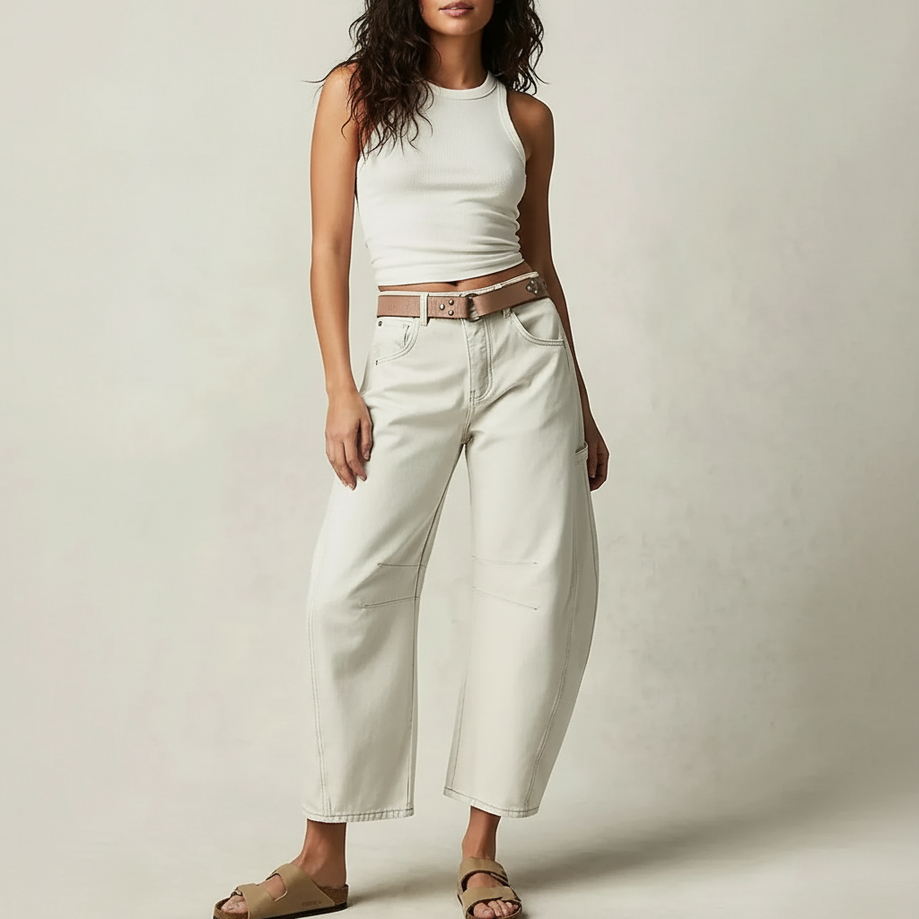 Mallory | Effortless High Waist Barrel Leg Denim Jeans with Seam Detail