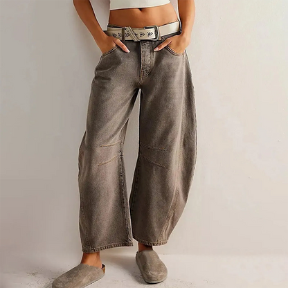 Mallory | Effortless High Waist Barrel Leg Denim Jeans with Seam Detail