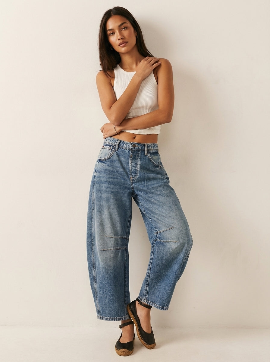 Mallory | Effortless High Waist Barrel Leg Denim Jeans with Seam Detail