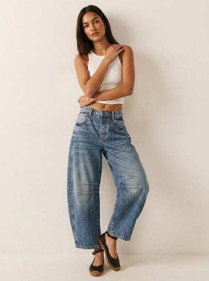 Mallory | Effortless High Waist Barrel Leg Denim Jeans with Seam Detail