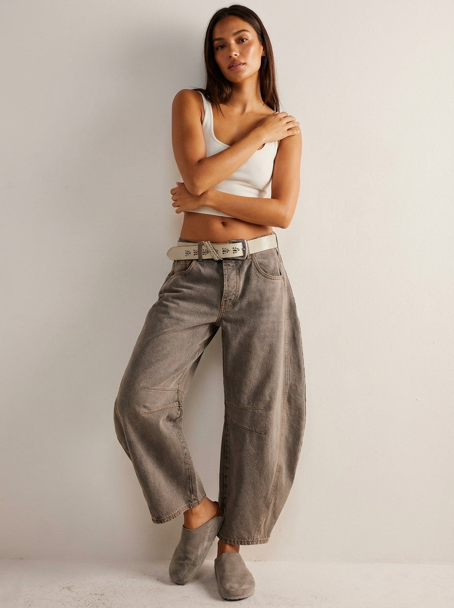 Mallory | Effortless High Waist Barrel Leg Denim Jeans with Seam Detail