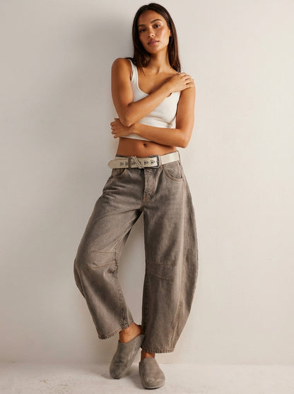 Mallory | Effortless High Waist Barrel Leg Denim Jeans with Seam Detail