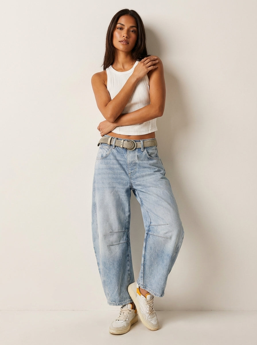 Mallory | Effortless High Waist Barrel Leg Denim Jeans with Seam Detail