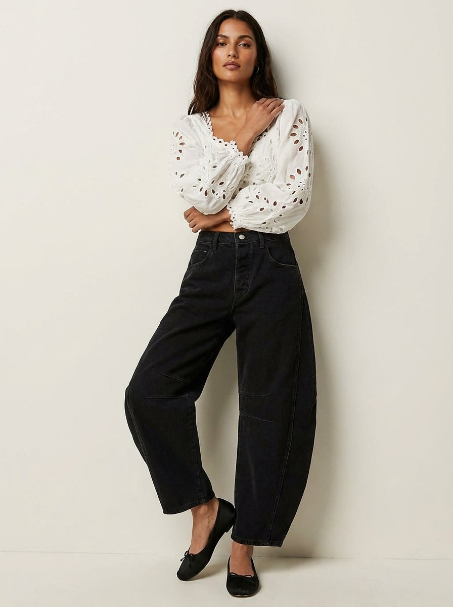 Mallory | Effortless High Waist Barrel Leg Denim Jeans with Seam Detail