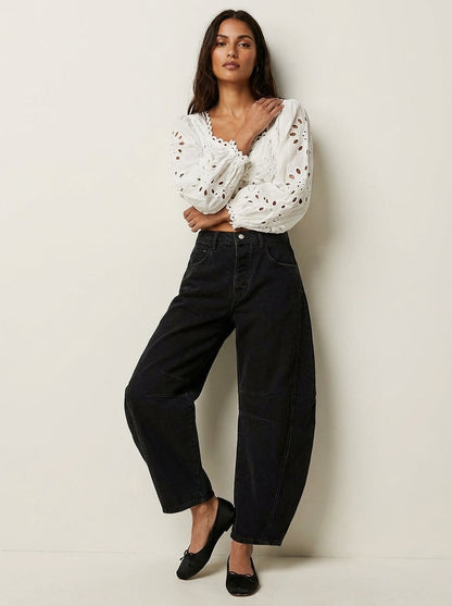 Mallory | Effortless High Waist Barrel Leg Denim Jeans with Seam Detail