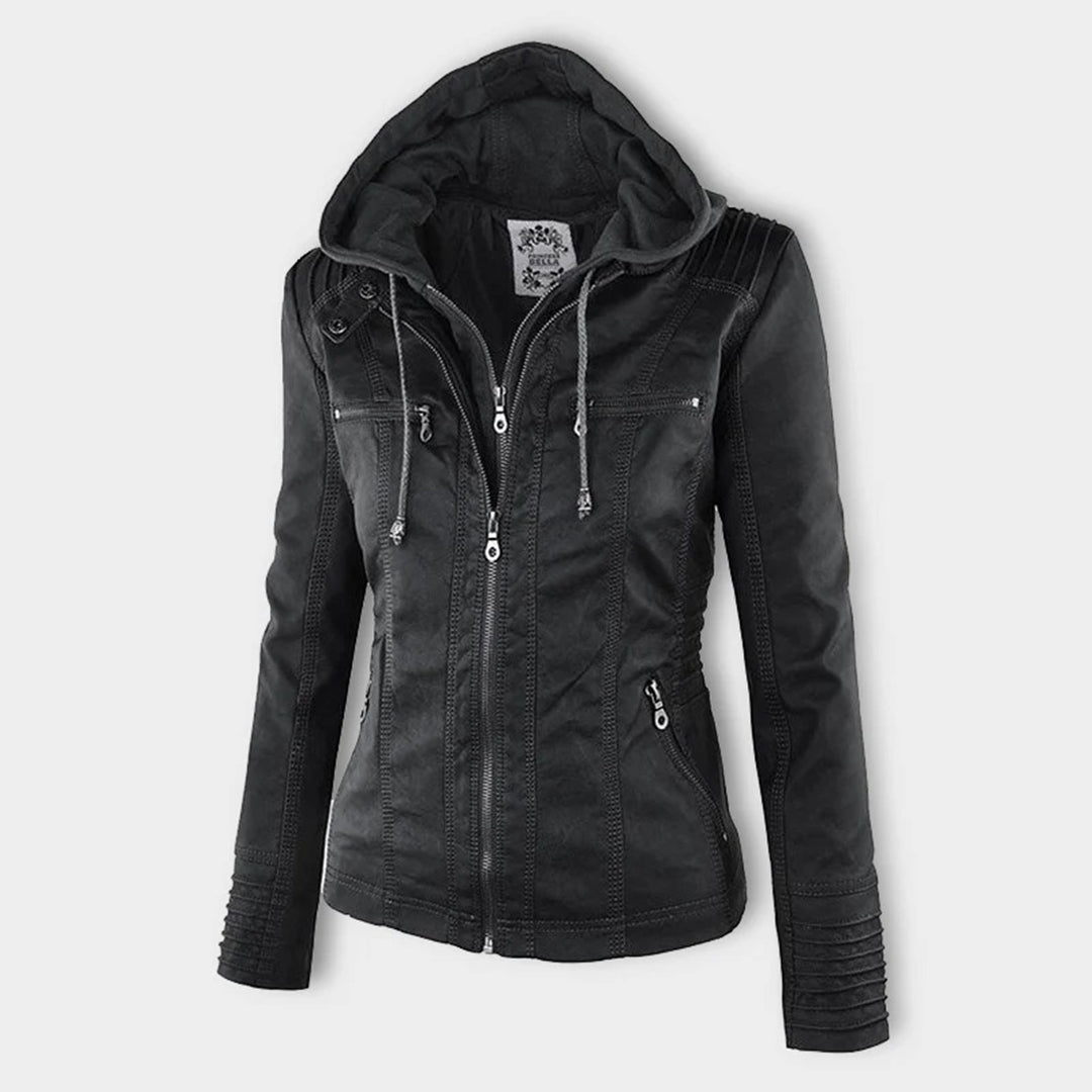 Olive™ Waterproof Women's Leather Jacket with Hood
