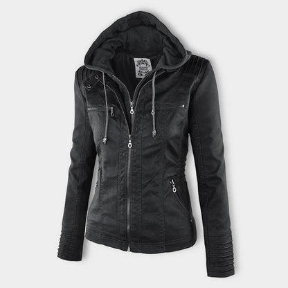 Sandra | Modern Leather Jacket with Hood