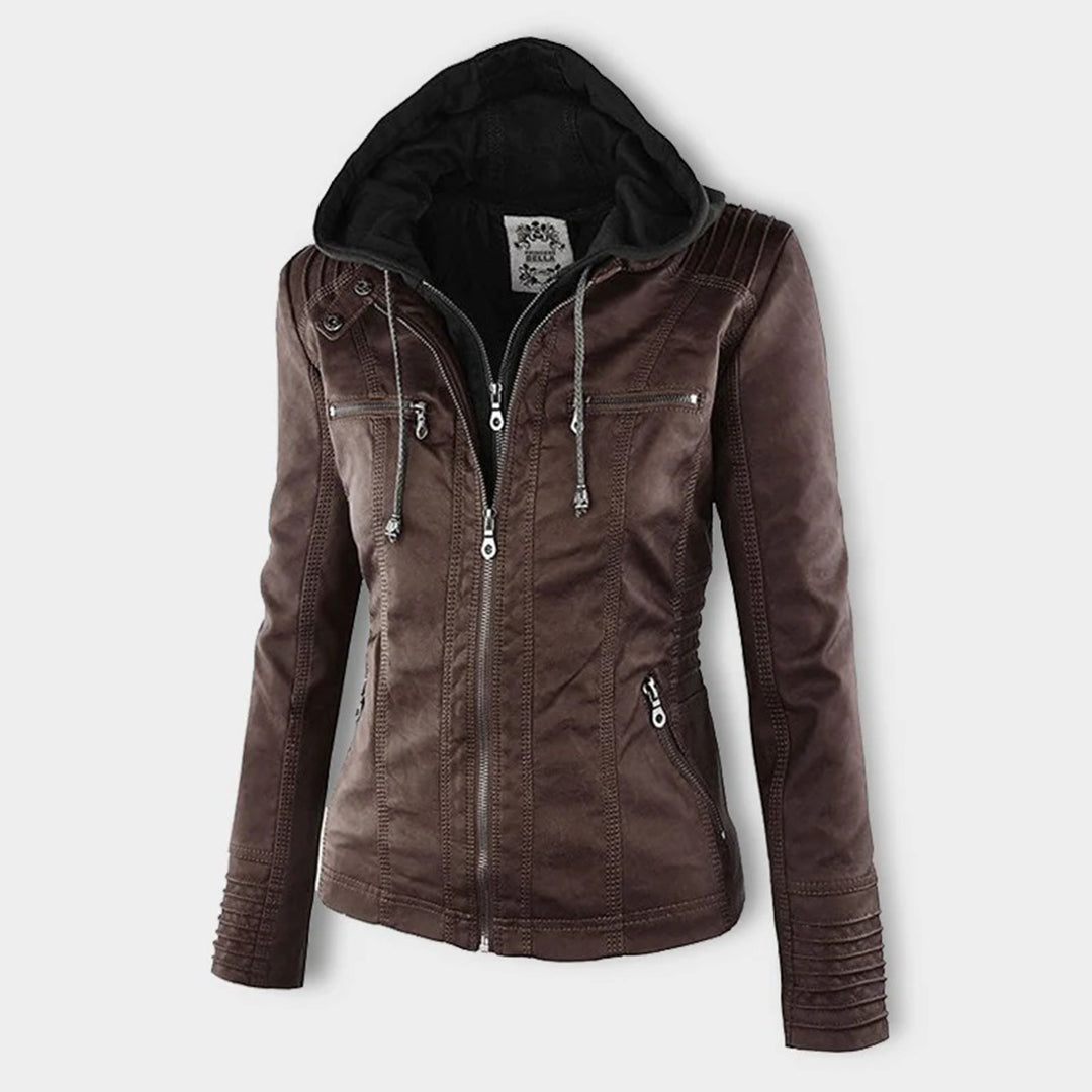 Olive™ Waterproof Women's Leather Jacket with Hood