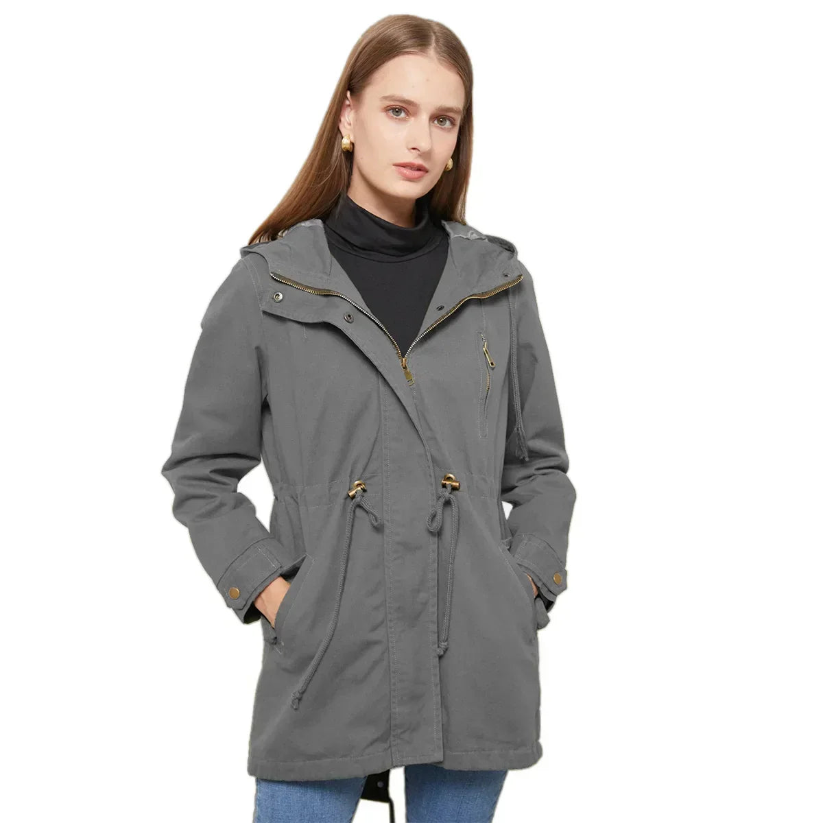 Calora | Womens Cotton Trench Coat with Hood