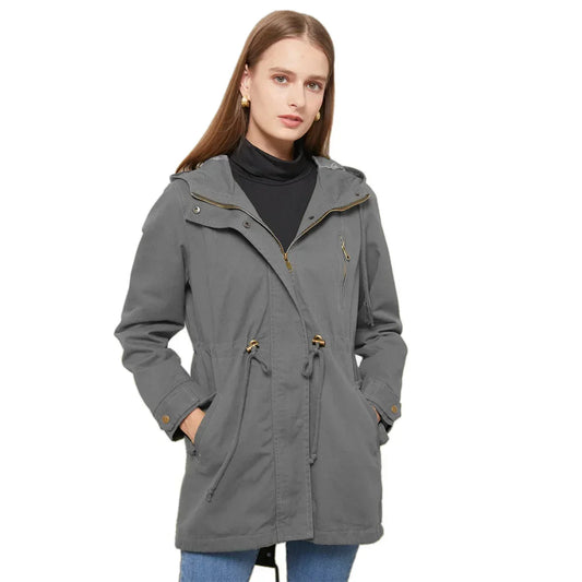 Calora | Womens Cotton Trench Coat with Hood