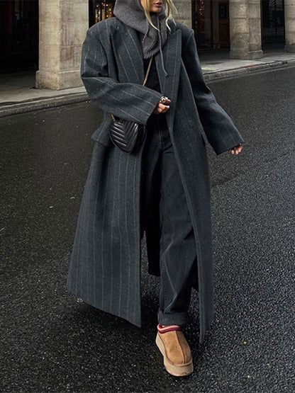 Calora | Womens Pinstripe Longline Belted Coat