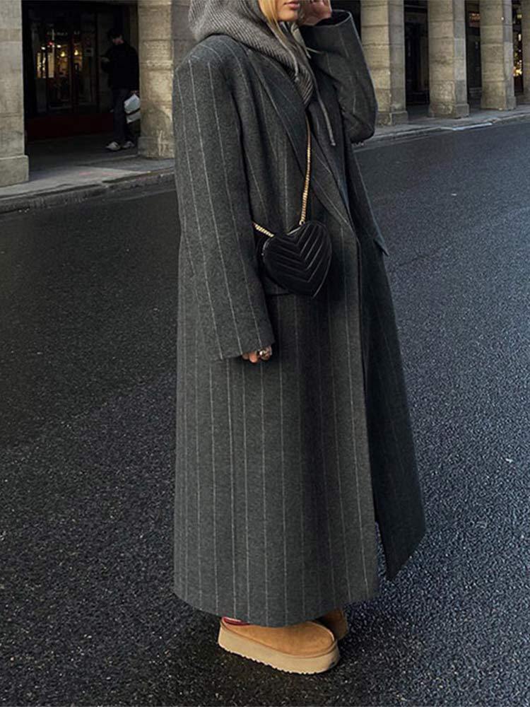 Calora | Womens Pinstripe Longline Belted Coat