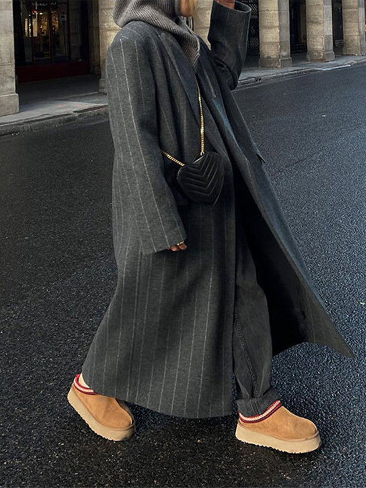 Calora | Womens Pinstripe Longline Belted Coat