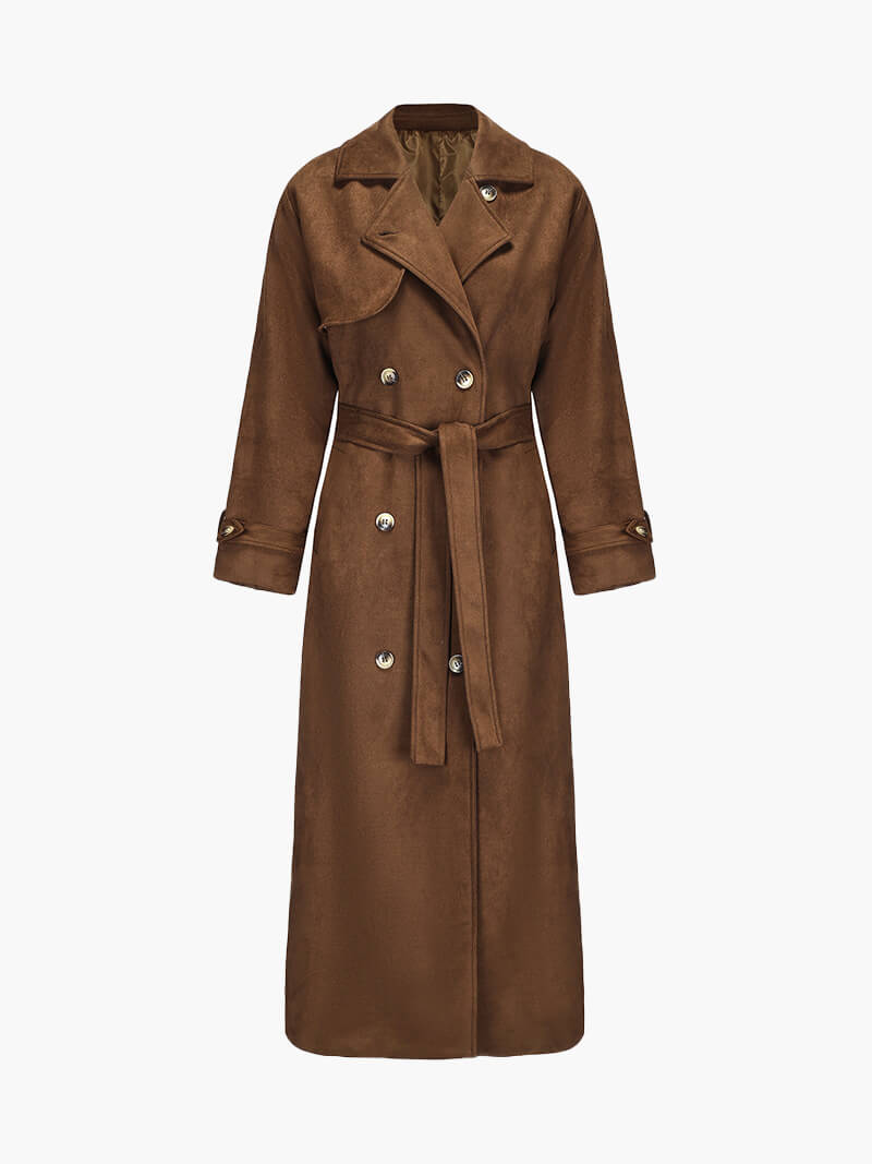 Calora | Womens Vegan Suede Belted Maxi Trench Coat