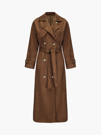 Calora | Womens Vegan Suede Belted Maxi Trench Coat