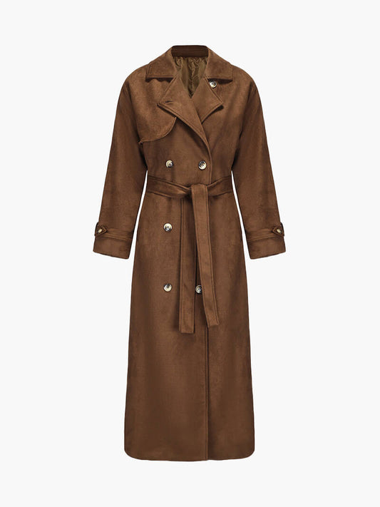 Calora | Womens Vegan Suede Belted Maxi Trench Coat