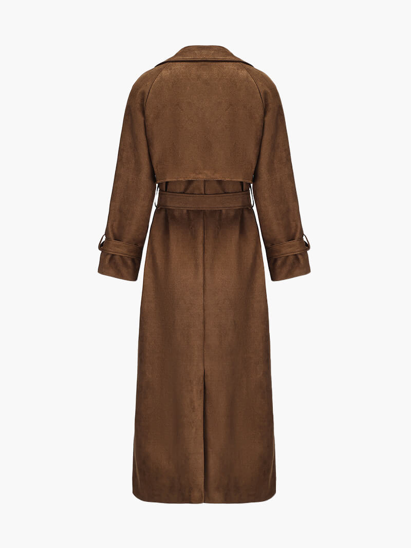 Calora | Womens Vegan Suede Belted Maxi Trench Coat
