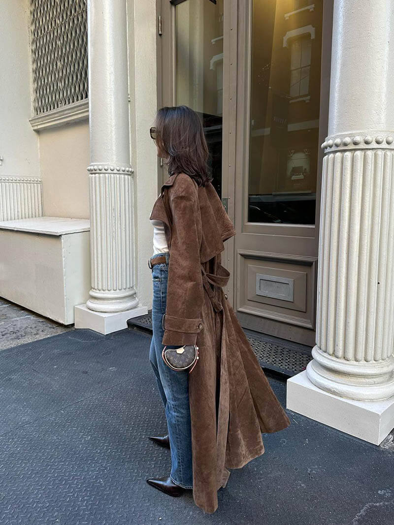 Calora | Womens Vegan Suede Belted Maxi Trench Coat