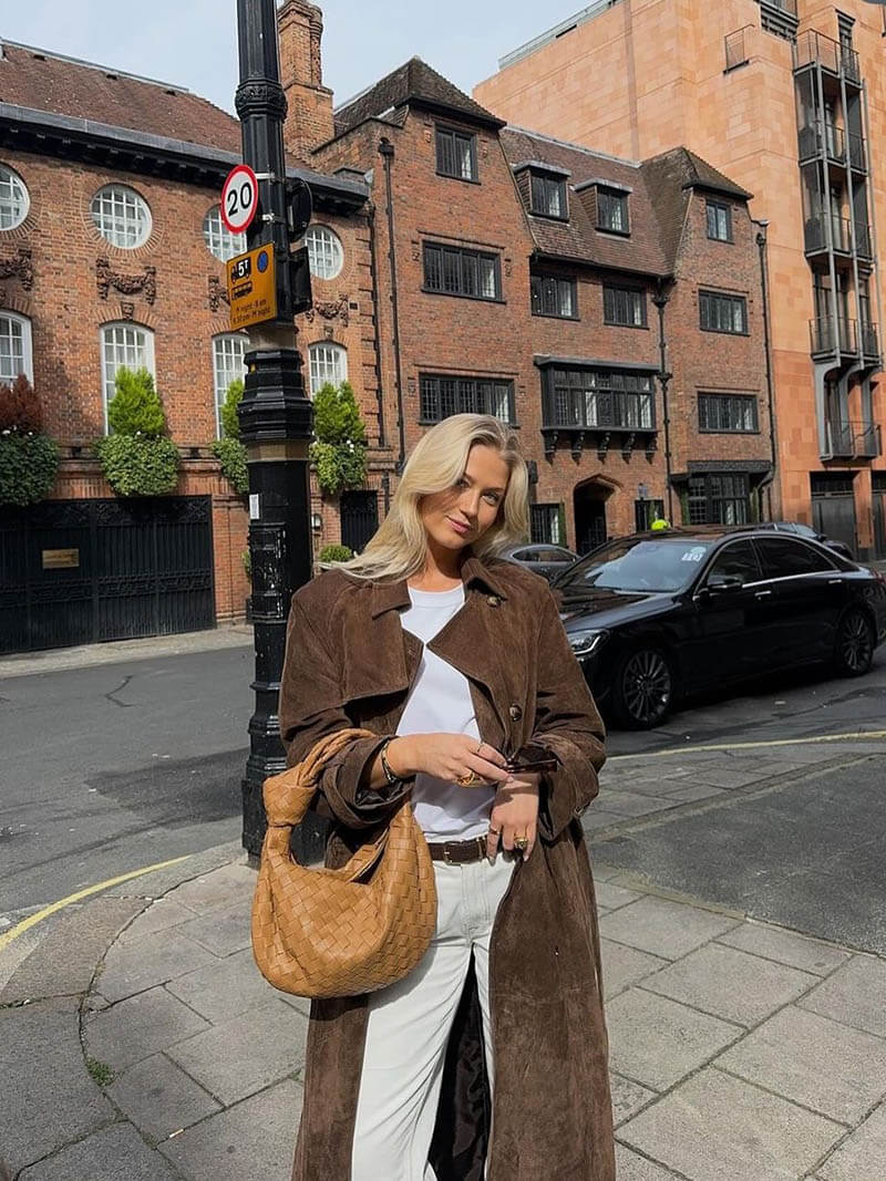 Calora | Womens Vegan Suede Belted Maxi Trench Coat