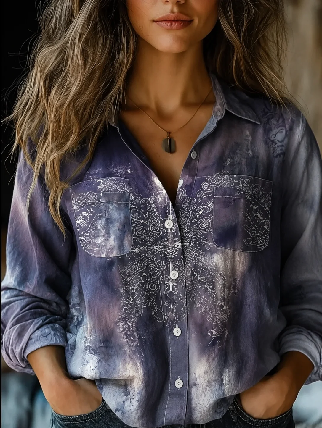 Vintage Floral Button-Down Shirt with Tapestry Print