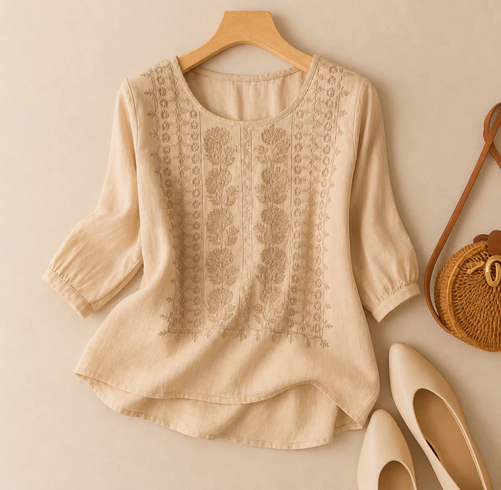 Floral Embroidered Blouse with Relaxed Drape