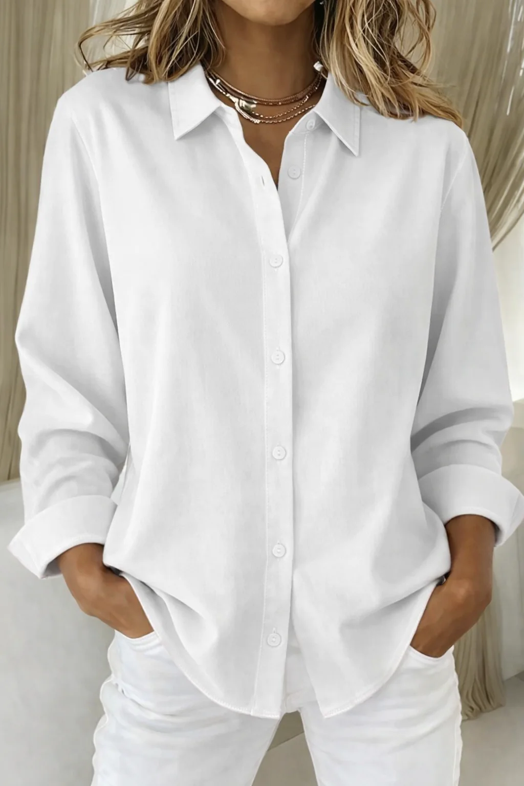 Refined Button Blouse with Structured Collar