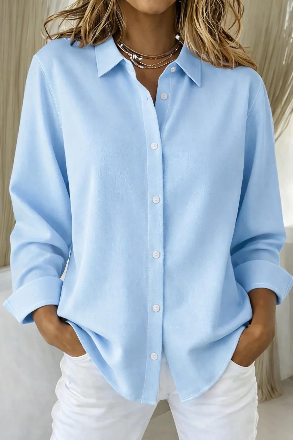 Refined Button Blouse with Structured Collar