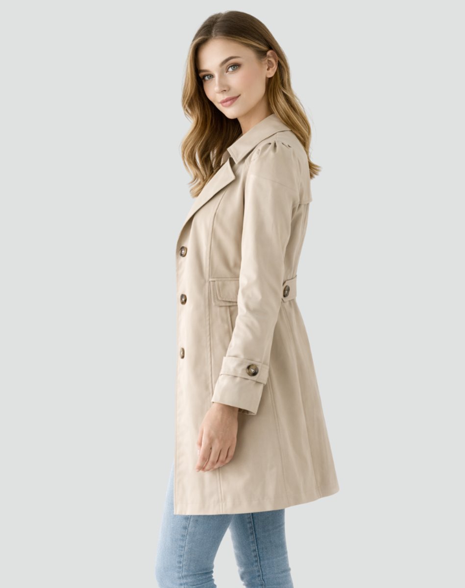 Classic Double Breasted Trench Coat with Buttoned Cuffs