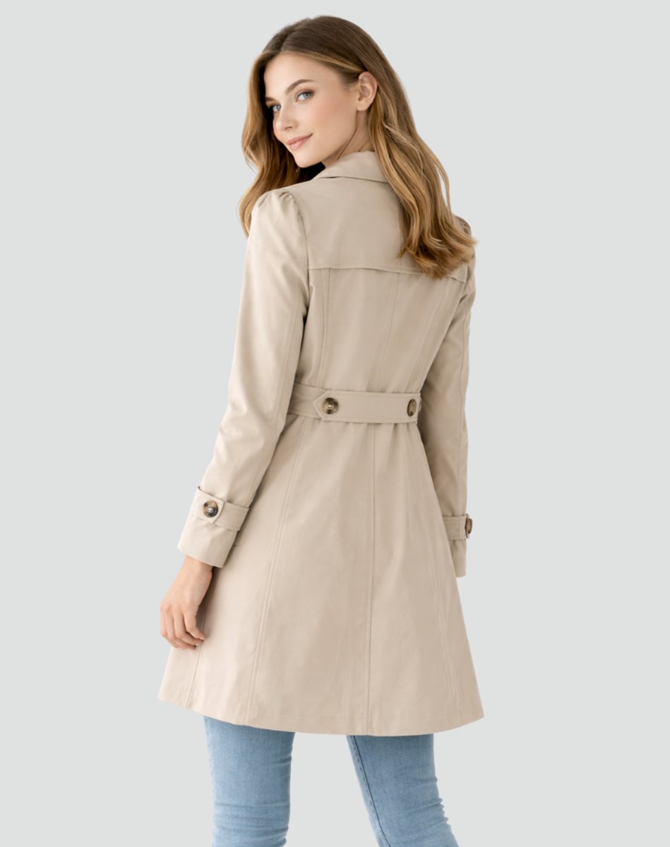 Classic Double Breasted Trench Coat with Buttoned Cuffs