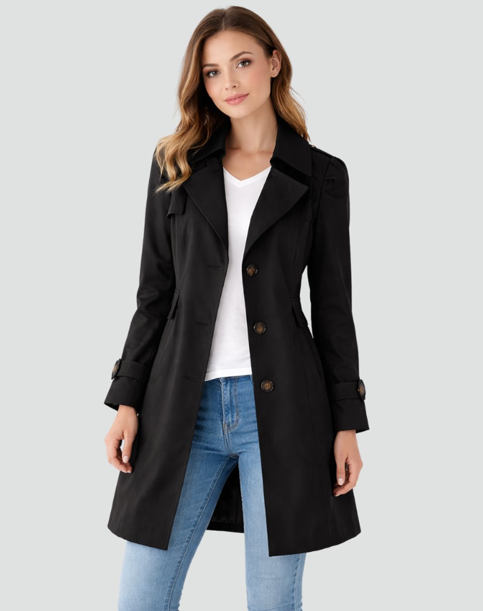 Classic Double Breasted Trench Coat with Buttoned Cuffs