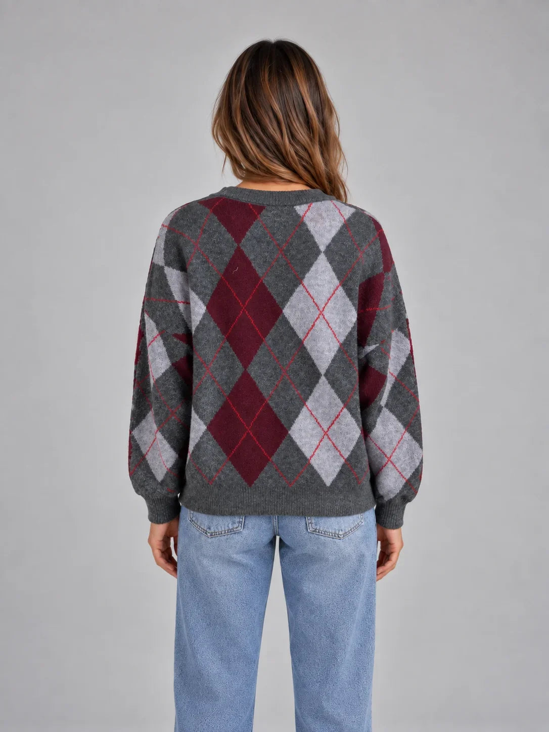 Jumper Women - Argyle Knit Jumper with Crew Neck