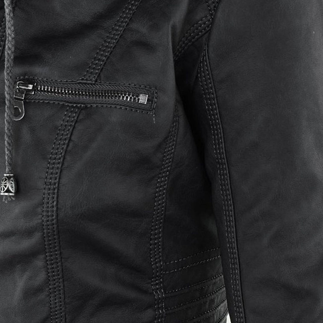 Sandra | Modern Leather Jacket with Hood