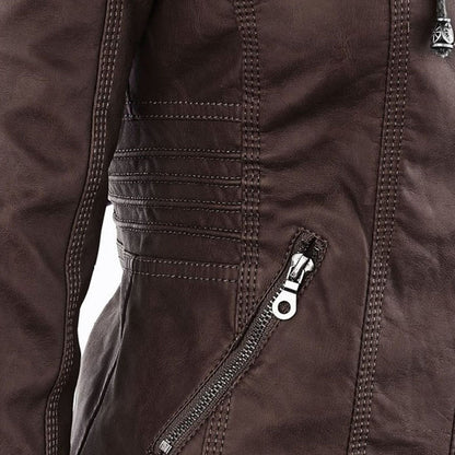 Sandra | Modern Leather Jacket with Hood
