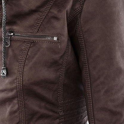 Sandra | Modern Leather Jacket with Hood
