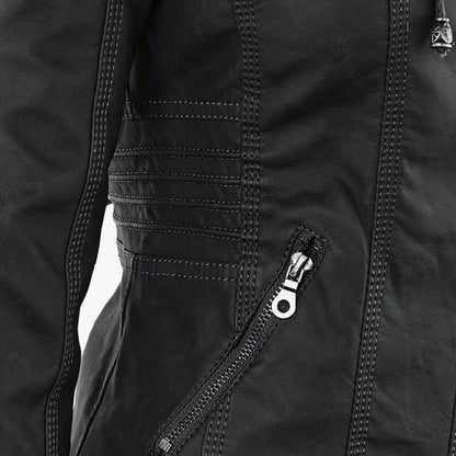 Sandra | Modern Leather Jacket with Hood