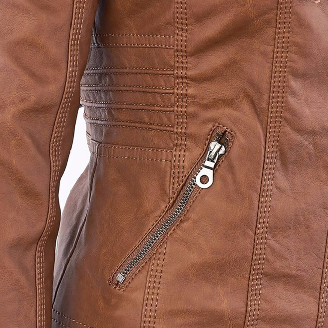 Sandra | Modern Leather Jacket with Hood